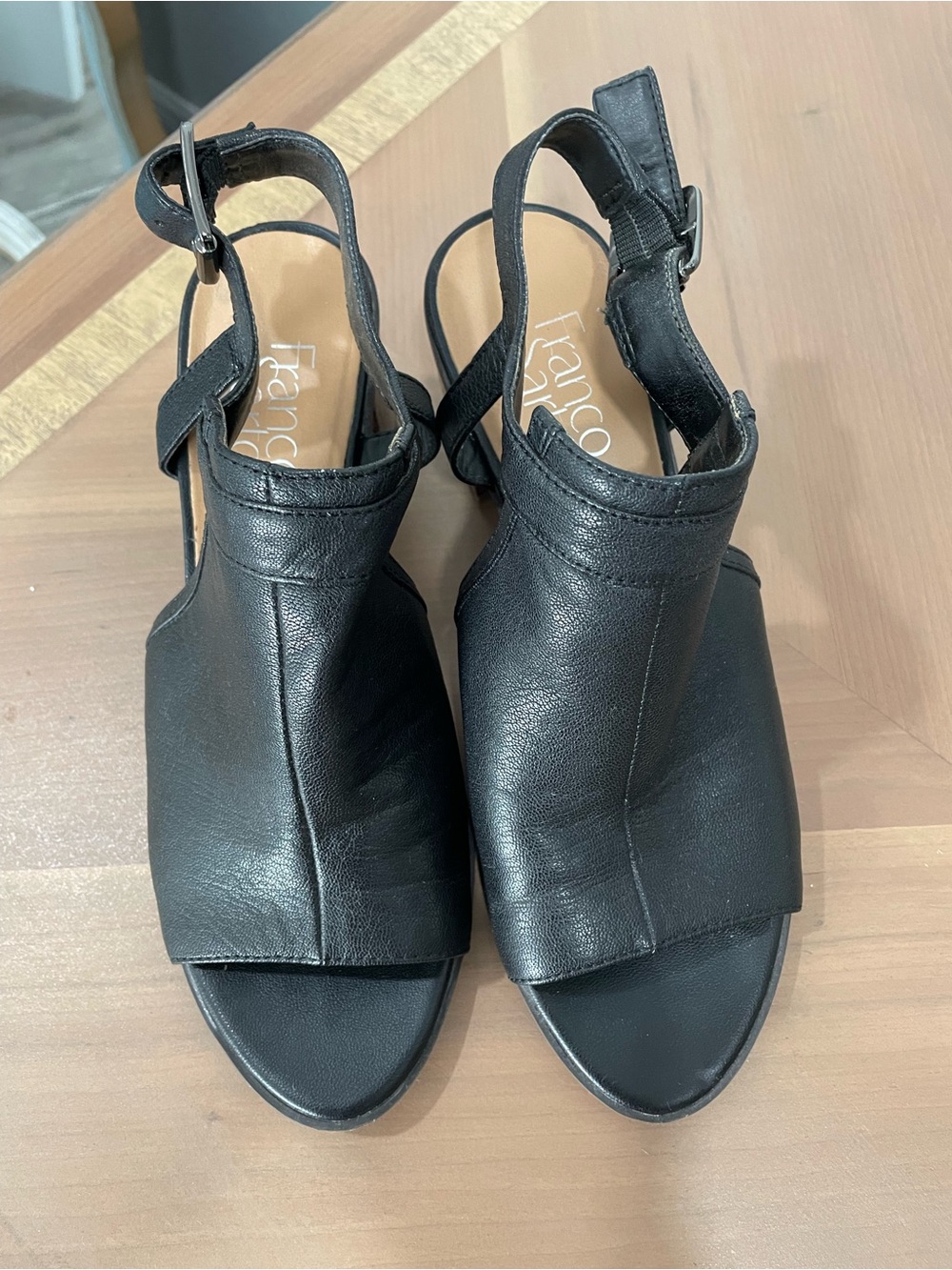 Franco Sarto Black Leather Open-Toe Slingback Sandals